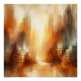 Affiche brillante de paysage de ville abstraite