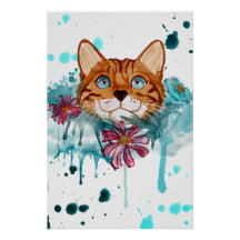 affiche brillante de peinture de chat Bengal au la