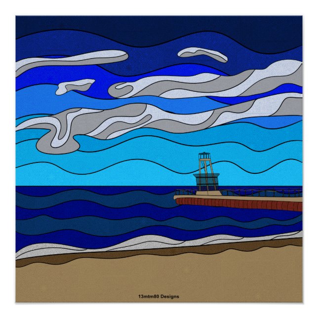 Affiche brillante du lac Michigan 20"x20" (Devant)