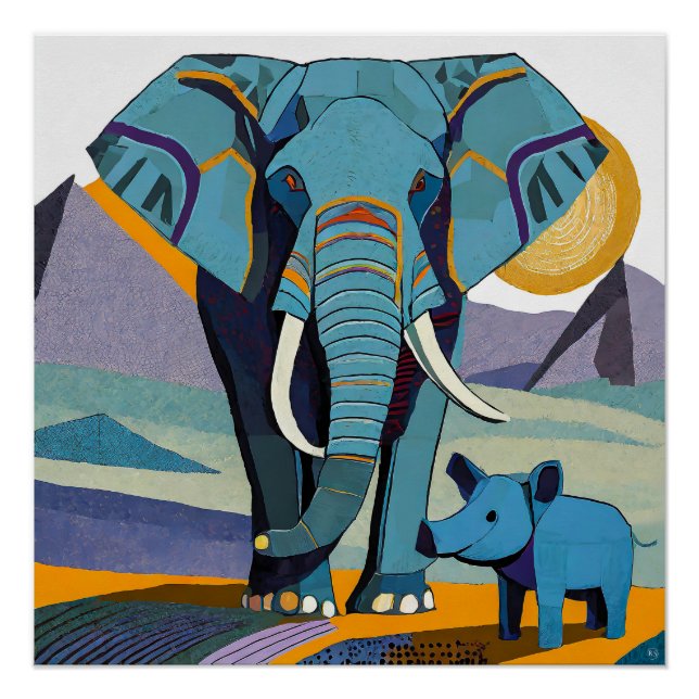 Affiche brillante Éléphant et Phacochère (Devant)