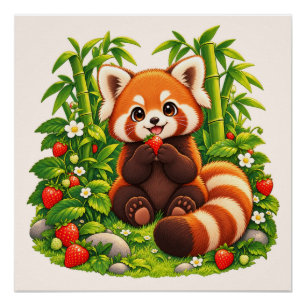 Affiche brillante Jardin de fraises au Panda roux