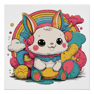 Affiche brillante Lapin arc-en-ciel