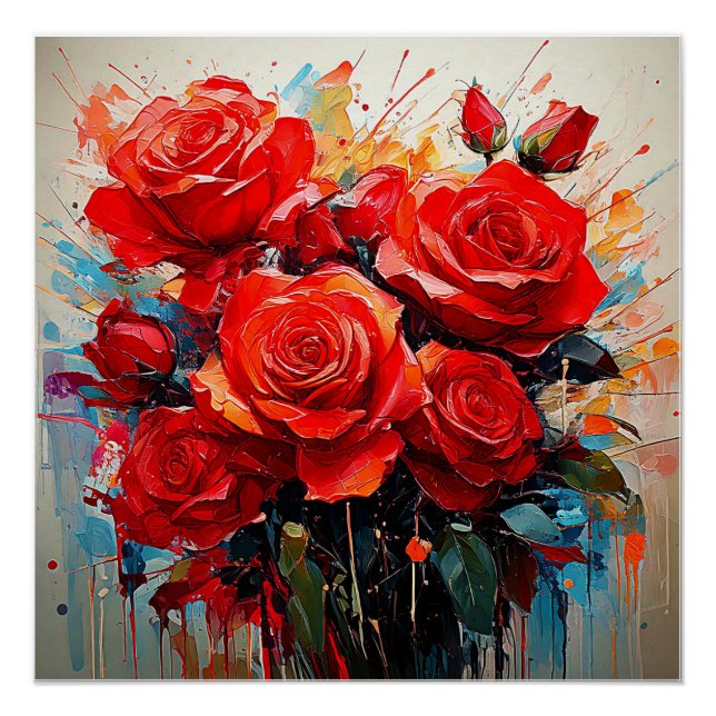 Affiche Brillante - Œuvre d'art Les Roses Rouges (Devant)