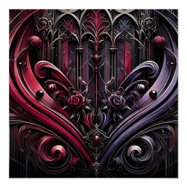 Affiche brillante Rose Gothique (Devant)