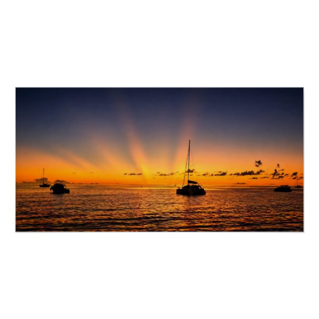 Affiche brillante Voilier Coucher de soleil des Ca (Devant)