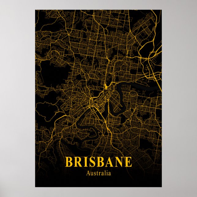 Affiche Brisbane - Australie Carte de la ville Gold (Devant)