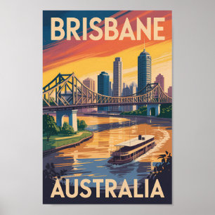 Affiche Brisbane Australie Illustration Voyage Art Vintage