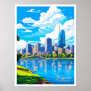 Affiche Brisbane Australie Voyage Vintage Illustration
