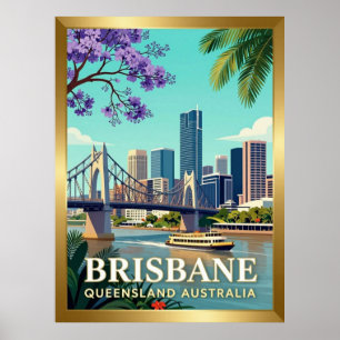 Affiche Brisbane Queensland Rivière Skyline