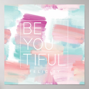 Affiche Brise-pinceau rose et bleu Aquarelle BE-YOU TIFUL