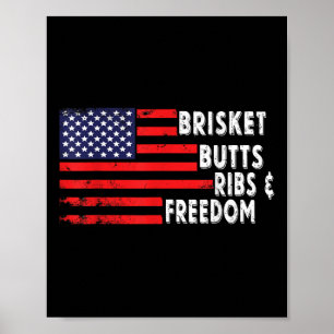 Affiche Brisket Butts Ribs Et Freedom Bbq Drapeau Américai