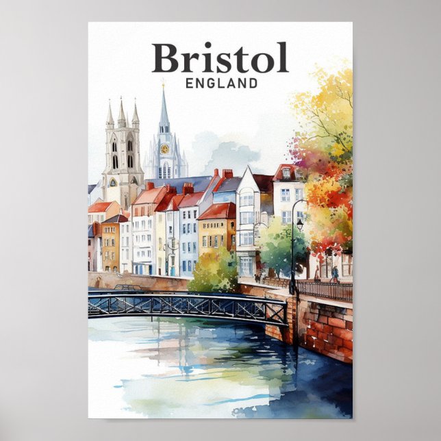 Affiche Bristol Angleterre Aquarelle Peinture Voyage (Devant)
