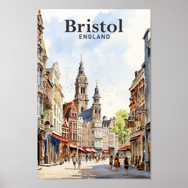 Affiche Bristol Angleterre Aquarelle Peinture Voyage (Devant)