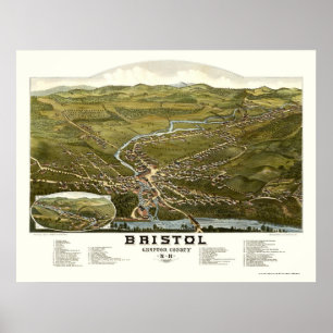 Affiche Bristol, carte panoramique de NH - 1884
