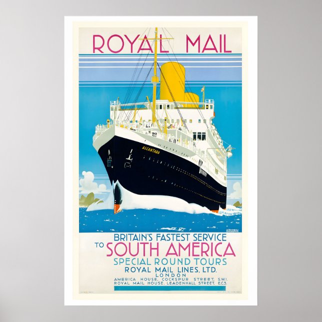 Affiche Britain's Fastest Service to South America Vintage (Devant)