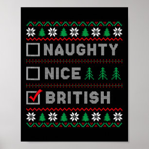 Affiche British Naughty Nice Liste Santas Liste Funny Chri