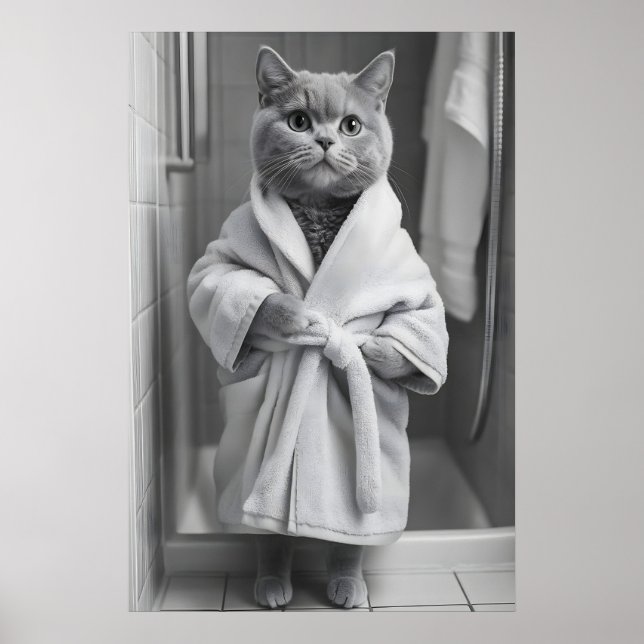 Affiche British Shorthair Cat Bathrobe Print, Funny (Devant)
