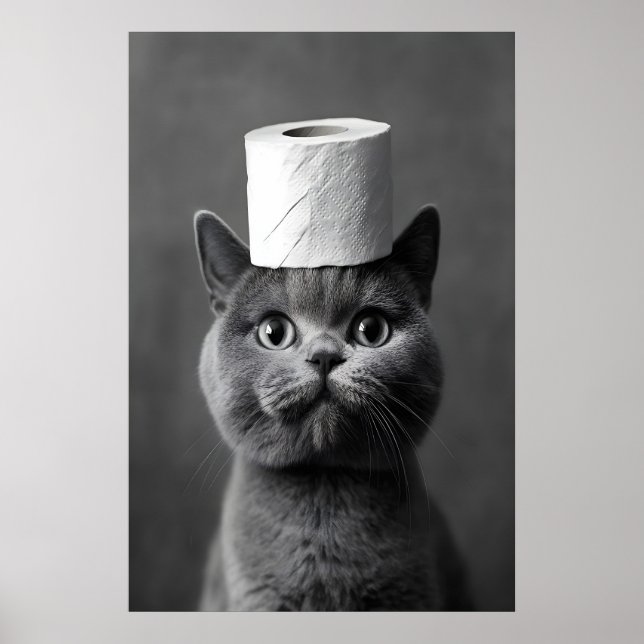Affiche British Shorthair Cat Bathroom Art, Toilet Paper (Devant)
