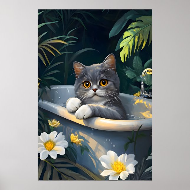 Affiche British Shorthair In Bathtub Poster, Funny Cat (Devant)