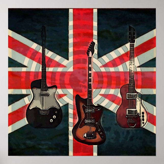 Affiche British Union Jack Flag Rock Roll Electric Guitar (Devant)