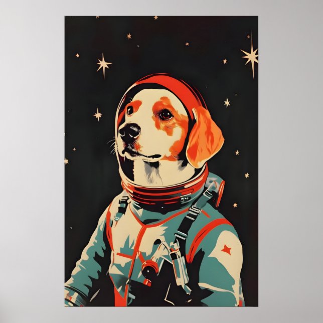 Affiche Brittany Spaniel Astronaut Poster, Brittany Retro (Devant)