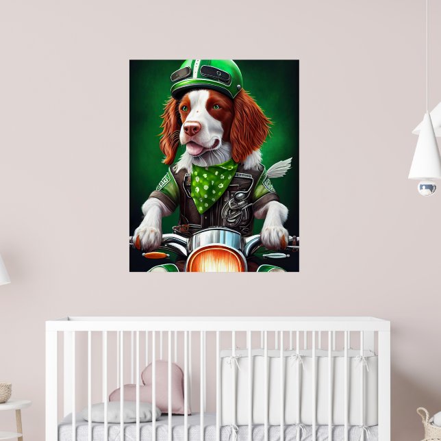 Affiche Brittany Spaniel conduite vélo St. Patrick's Day (Pépinière 2)