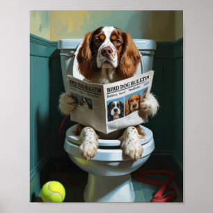 Affiche Brittany Spaniel Dog Assis Sur Toilet Drôle