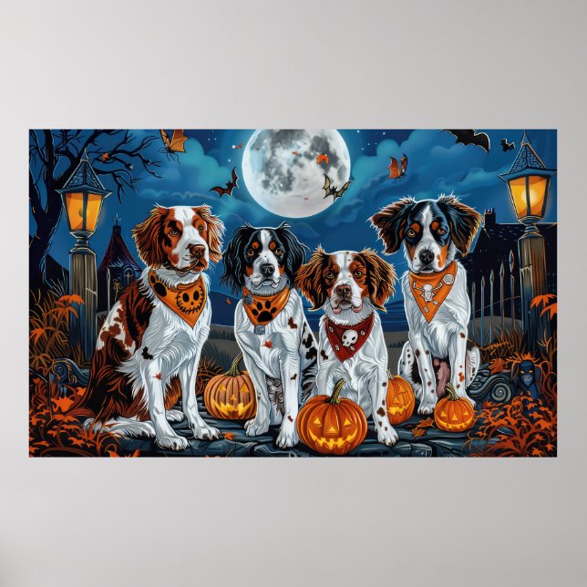Affiche Brittany Spaniel Halloween Épouvante (Devant)