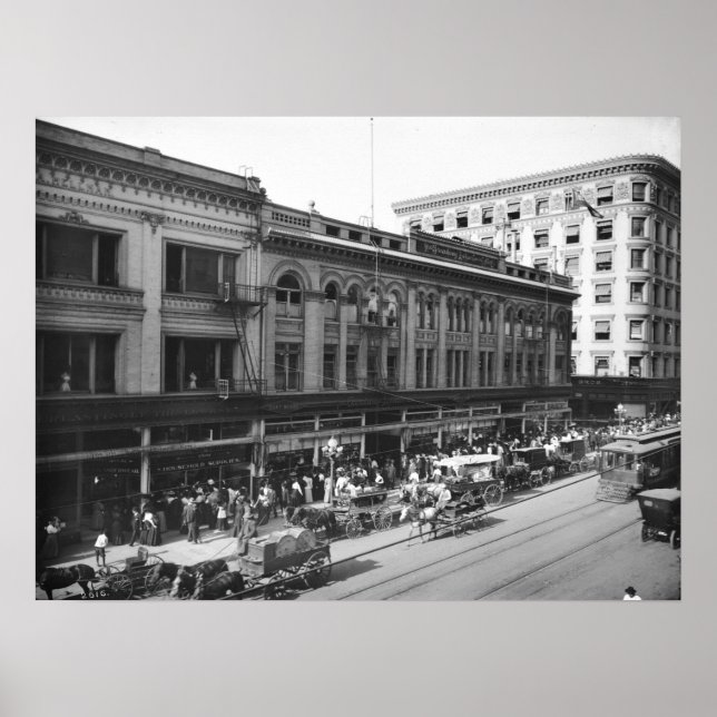 Affiche Broadway et Fourth Street, Los Angeles, vers 1908 (Devant)
