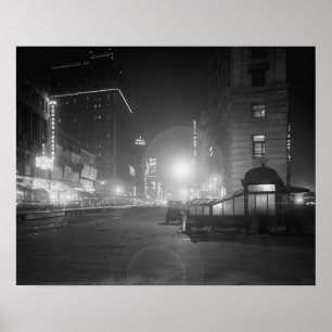 Affiche Broadway la nuit, 1910. Photo ancienne