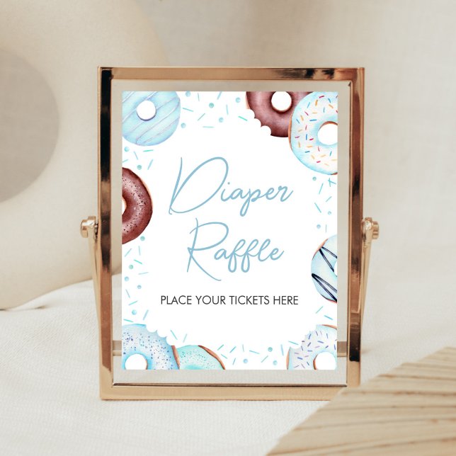 Affiche Brochure à couches bleues de beignes et de couches (Donuts and Diapers Baby Shower Diaper Raffle Sign)