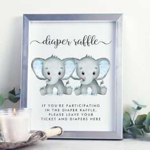 Affiche Brochure Raffle Elephant Twin Baby Boys Douche