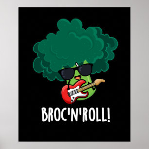 Affiche Brock n Roll Funny Veggie Brocoli Pun Dark BG