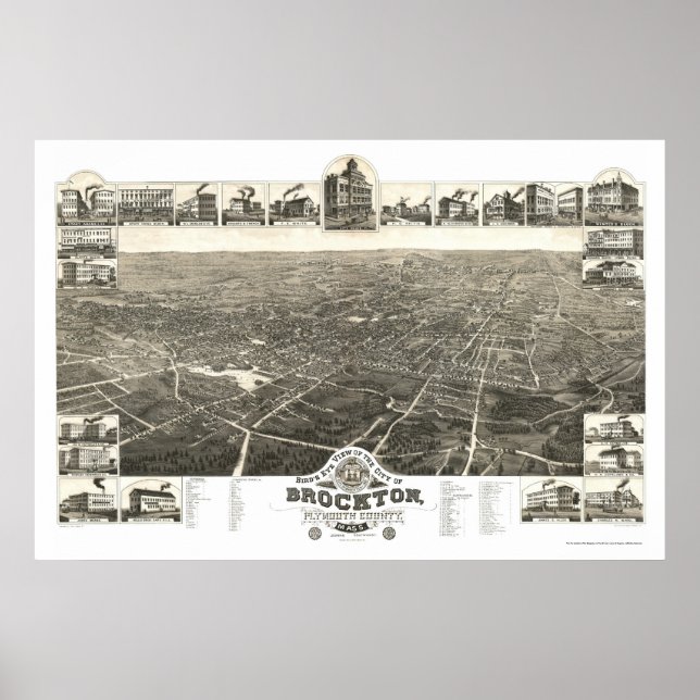 Affiche Brockton, MA Carte panoramique - 1882 (Devant)