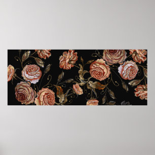 Affiche Broderie bourgeons vintages de motif rose