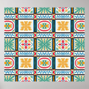 Affiche Broderie italienne Majolica : Floral méditerranéen