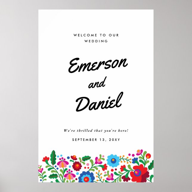 Affiche Broderie Mexicaine Bienvenue de Mariage (Devant)