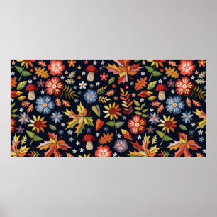 Affiche Broderie motif sans couture avec de belles fleurs