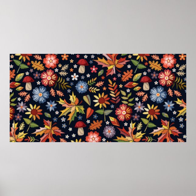 Affiche Broderie motif sans couture avec de belles fleurs (Devant)