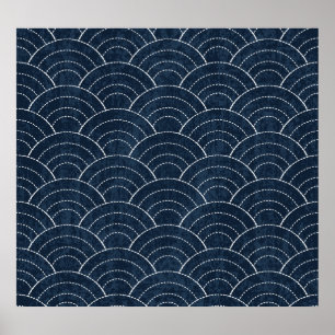 Affiche Broderie Sashiko : Indigo Motif japonais.