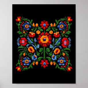 Affiche Broderie ukrainienne drôle Fleurs traditionnelles