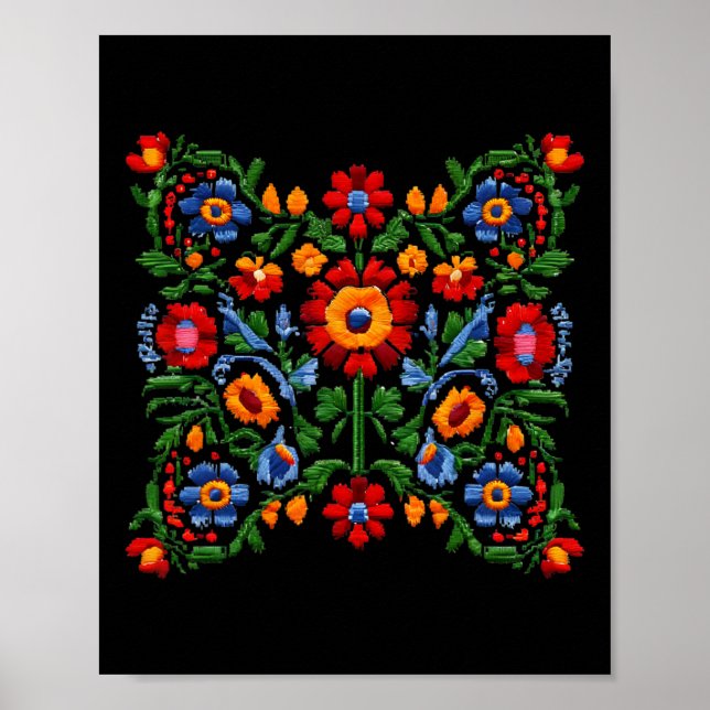 Affiche Broderie ukrainienne drôle Fleurs traditionnelles  (Devant)