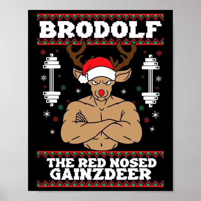 Affiche Brodolf Funny Christmas Buff Reindeer Gym Bodybuil (Devant)