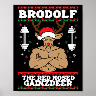 Affiche Brodolf Noël drôle de renne musclé Gym Culturisme