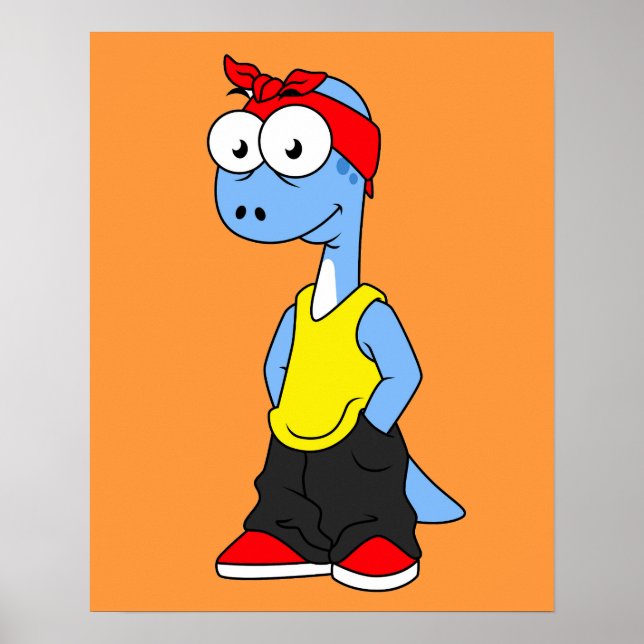 Affiche Brontosaurus Habillé De Vêtements Hip hop. (Devant)