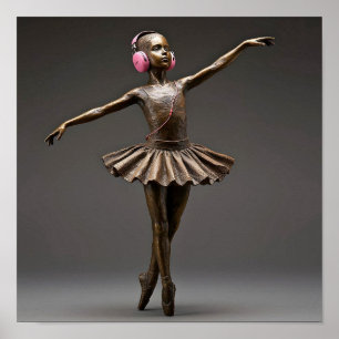 Affiche Bronze Ballerina avec casque rose Autisme Neuro