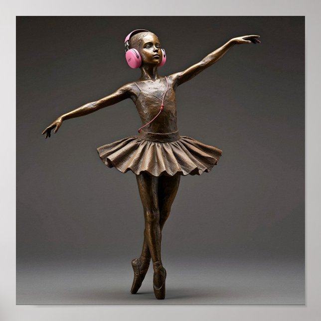 Affiche Bronze Ballerina avec casque rose Autisme Neuro (Devant)