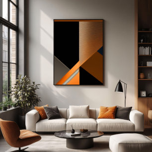 Affiche Bronze Texturé et Abstrait Géométrique Orange