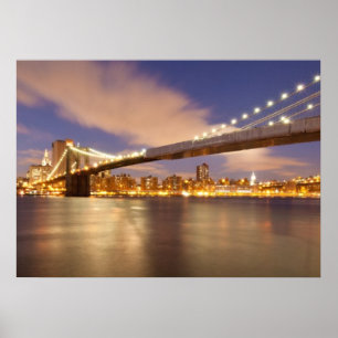 Affiche Brooklyn Bridge et Manhattan à la nuit.