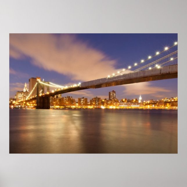 Affiche Brooklyn Bridge et Manhattan à la nuit. (Devant)